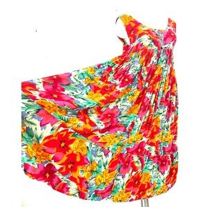 Vintage 90s Erika Taylor Colorful Floral Rayon Sleeveless Full Midi Dress Small